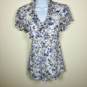 Vintage Y2K Babydoll Top Size M Floral Mesh Fairy Spring Tie Lace Back Purple